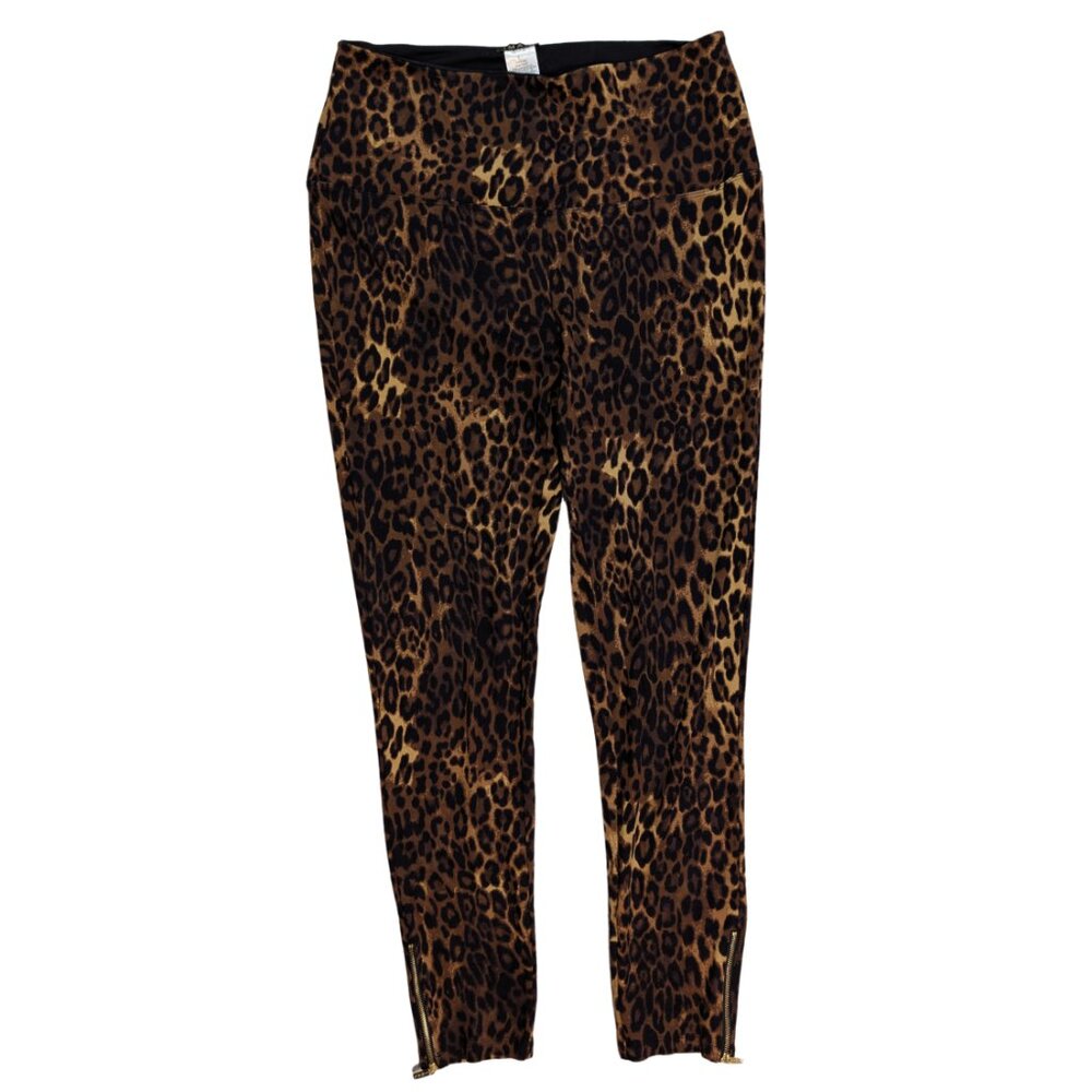 Like New Iman Global Chic Leopard Print Ankle Zip Leggings Large | Mob Wife Vibe
